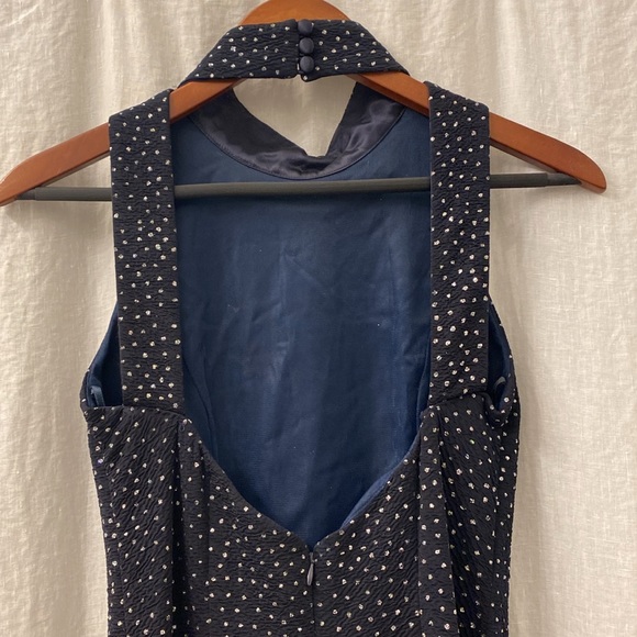 Caché Vintage BodyCon Evening Dress Side Slit Glitter Polka-Dot Navy Size 8 - Picture 4 of 9